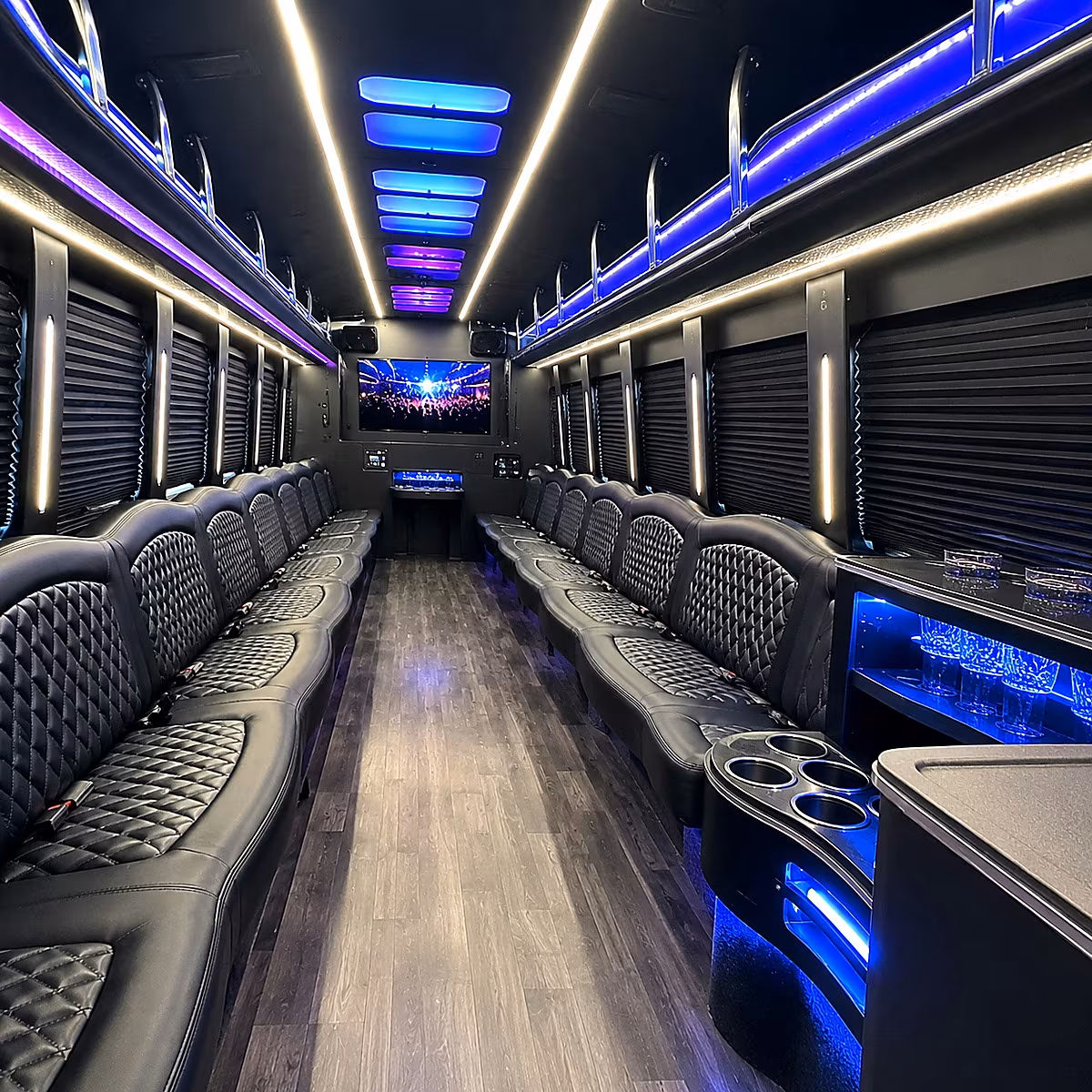 Wichita Birthday, Sweet 16, & Quinceañera Transportation party bus interior